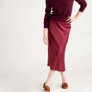 J.Crew Pull-On Satin Slip Skirt in Burnished Crimson, Medium